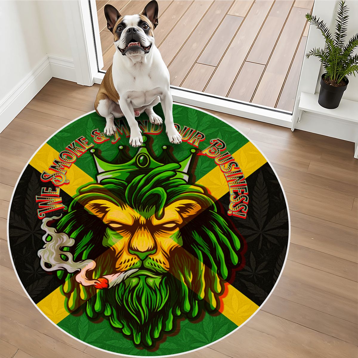 Jamaican We mind our business Soft Round Area Rug with White Border