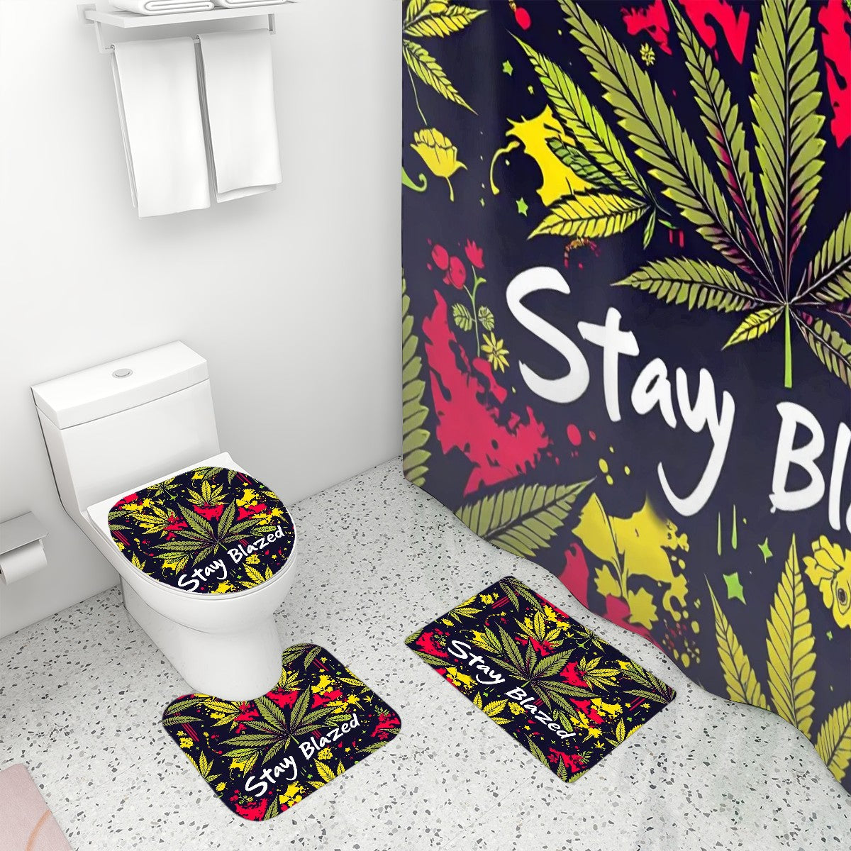 Stay Blazed Bathroom Rugs Set with Shower Curtain 4 pcs