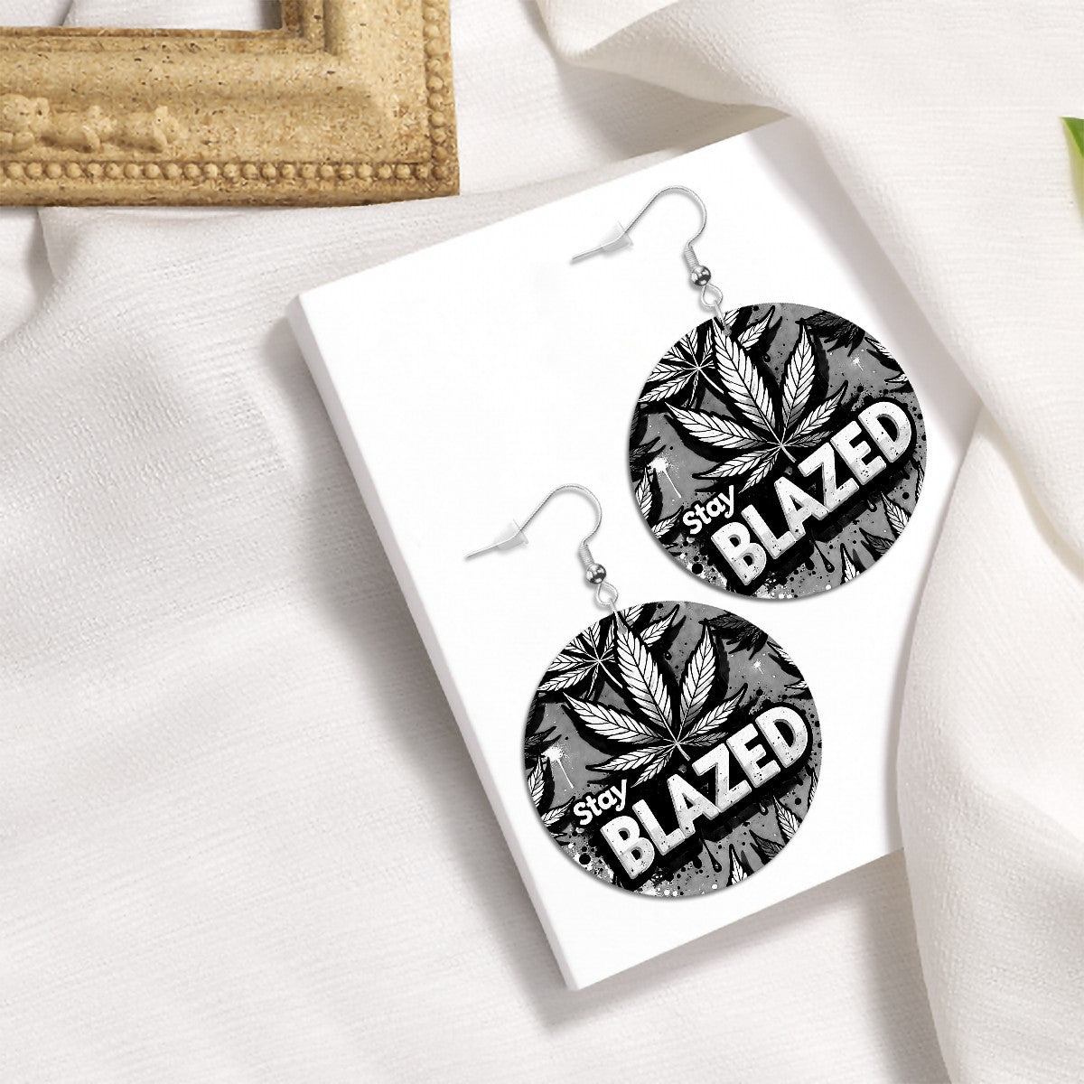 Blazed Leather Round Earrings