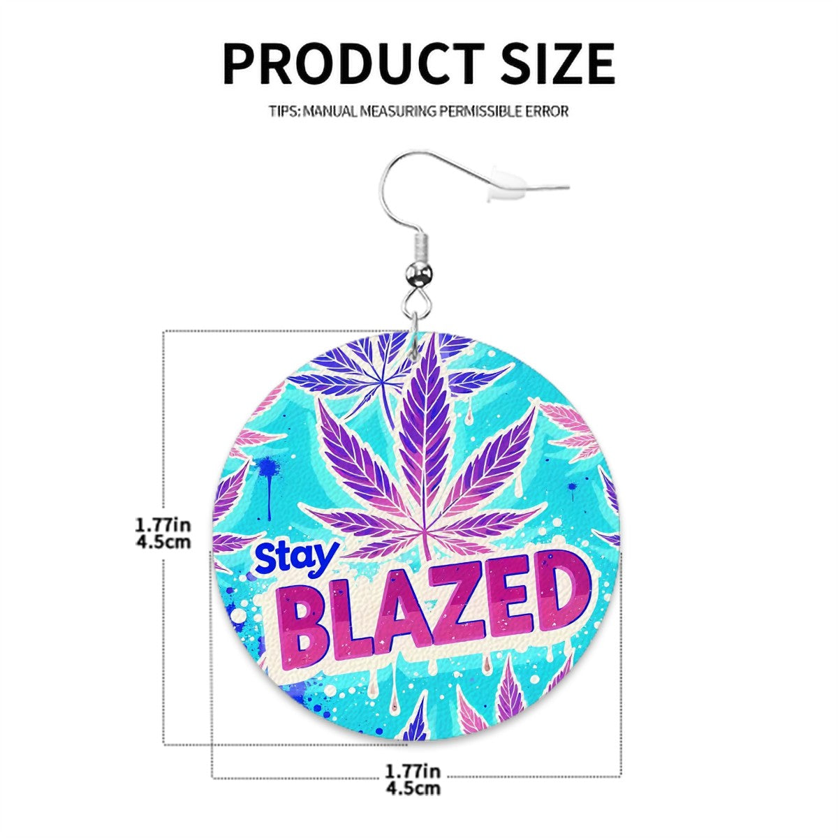 Blazed Blue Leather Round Earrings