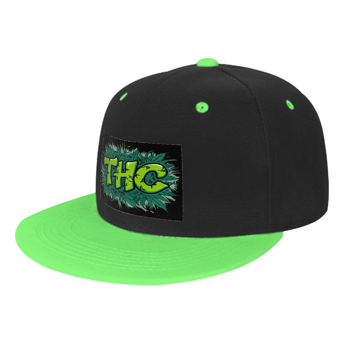 THC Black Flat Bill Hats Hip Hop Style Front Pattern