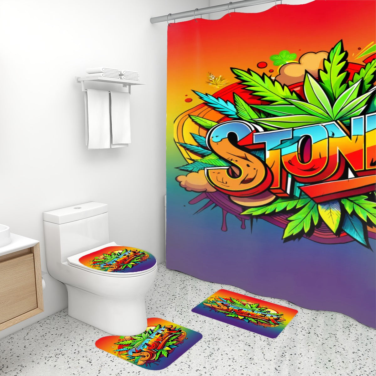 Stoner Bathroom Rugs Set with Shower Curtain 4 pcs