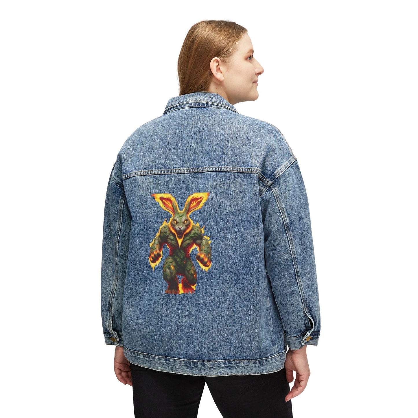 Graphic Women's Denim Jacket with Bold Character Design