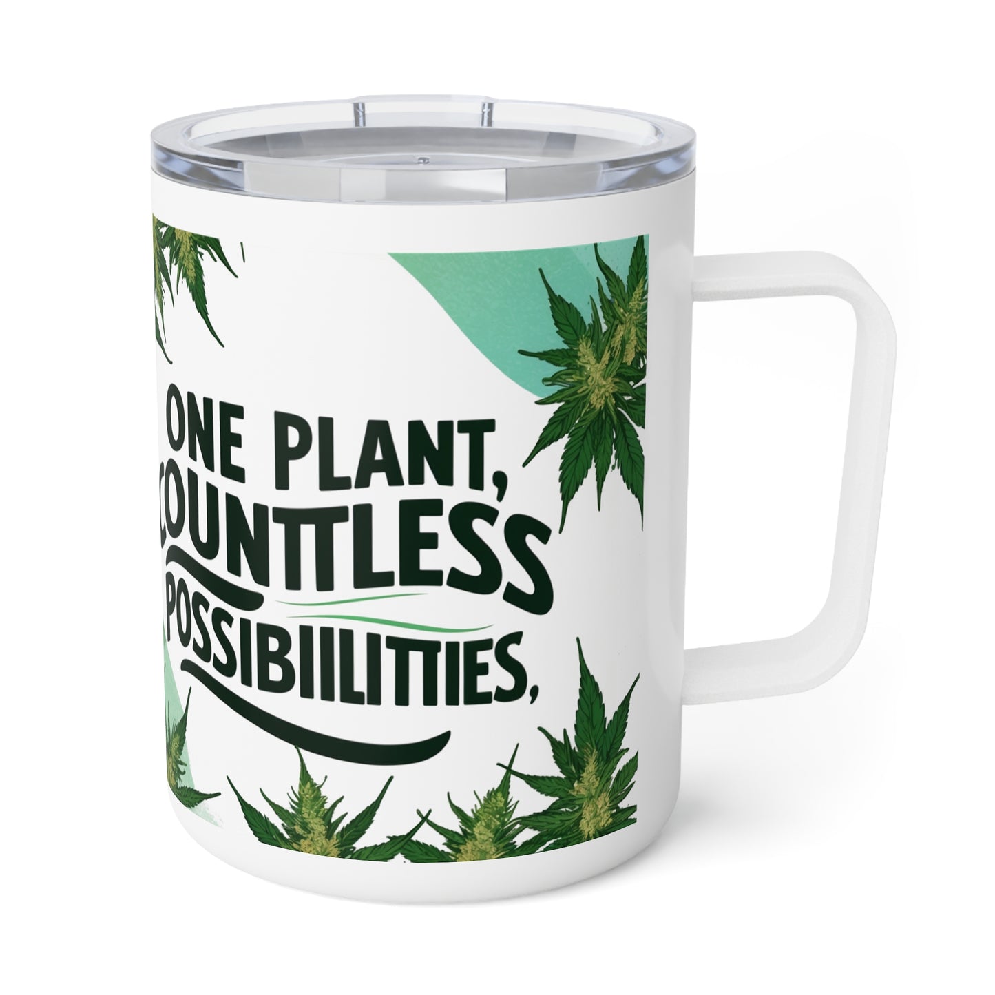 Inspirational Insulated Coffee Mug - 10oz - Hemp Leaves Design