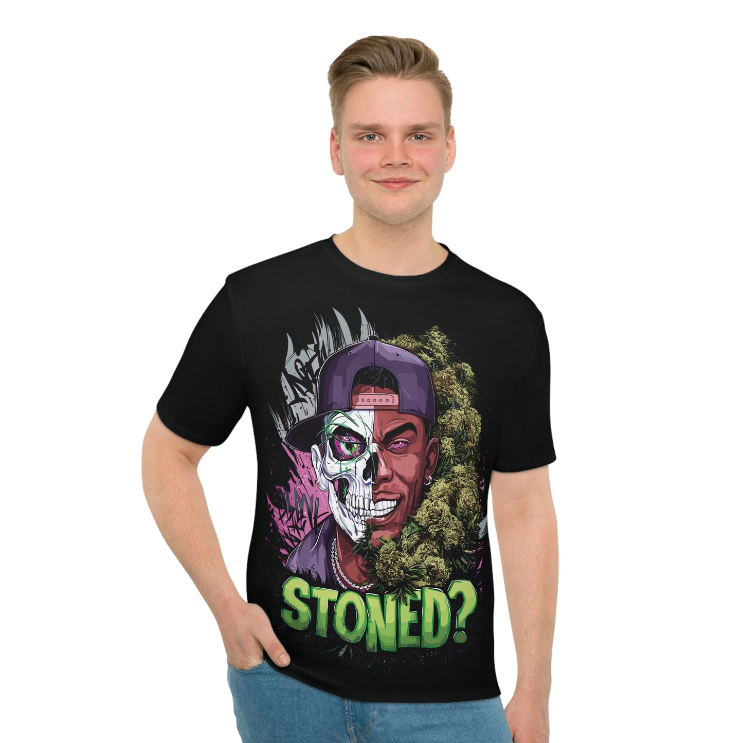 Men's Graphic T-Shirt - Stoned? Urban Style Tee Black