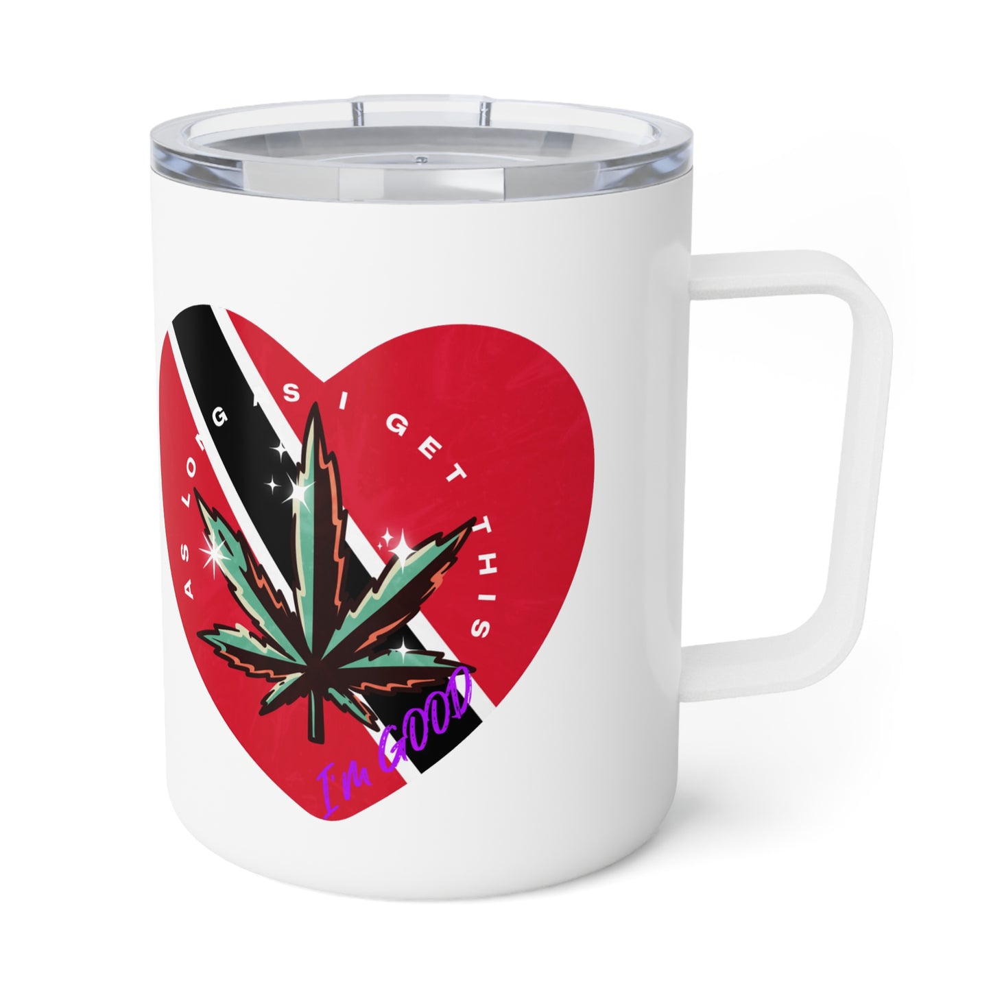 Colorful Insulated Coffee Mug - 10oz with Cannabis Heart Design