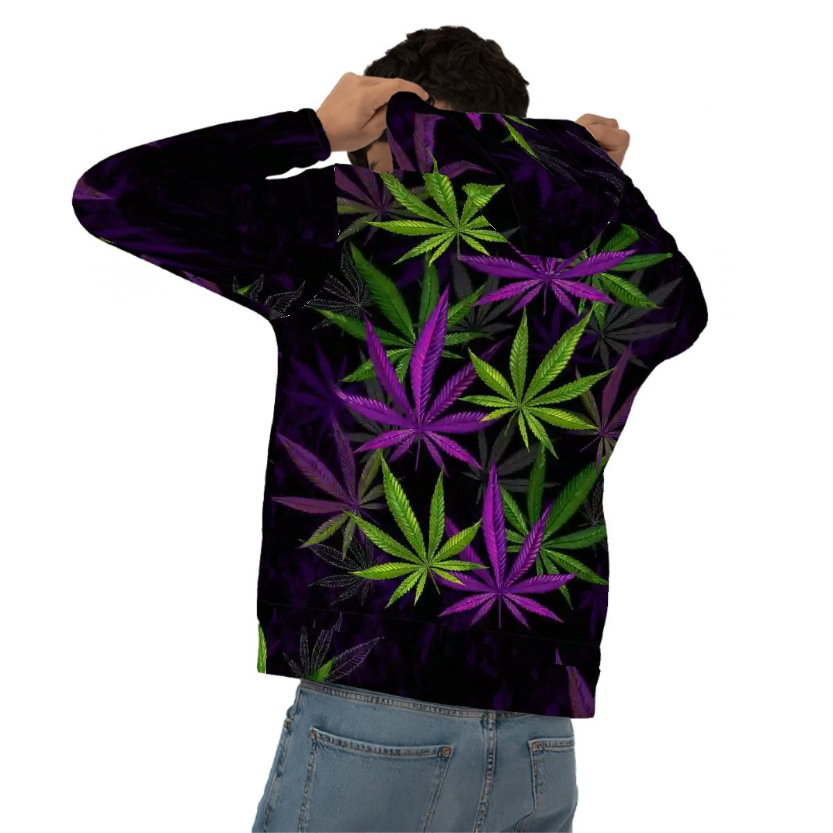 Hoodie for Men Pocket Sweatshirt Purple and Green Cannabis