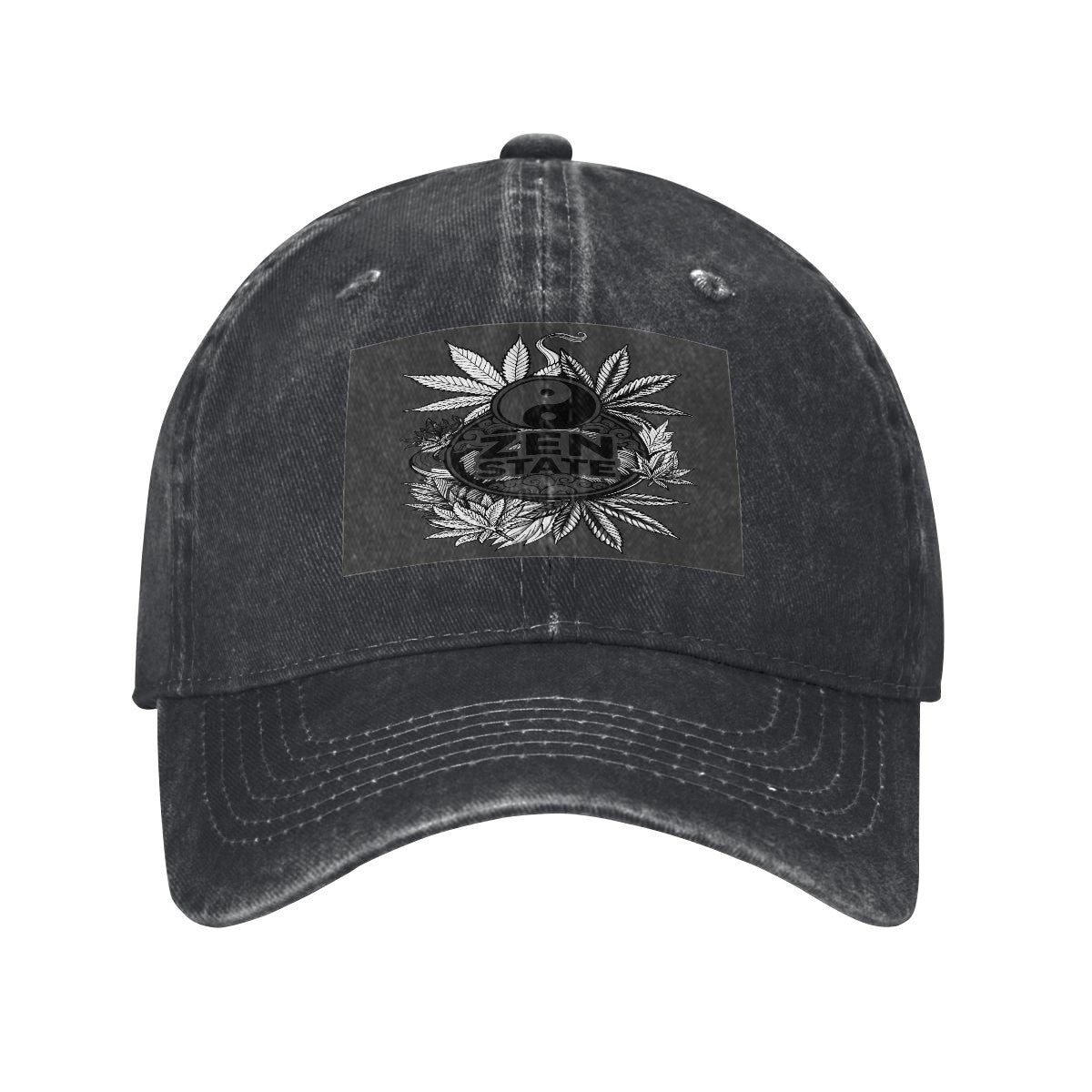 Black Zen Unisex Washed Denim Baseball Cap
