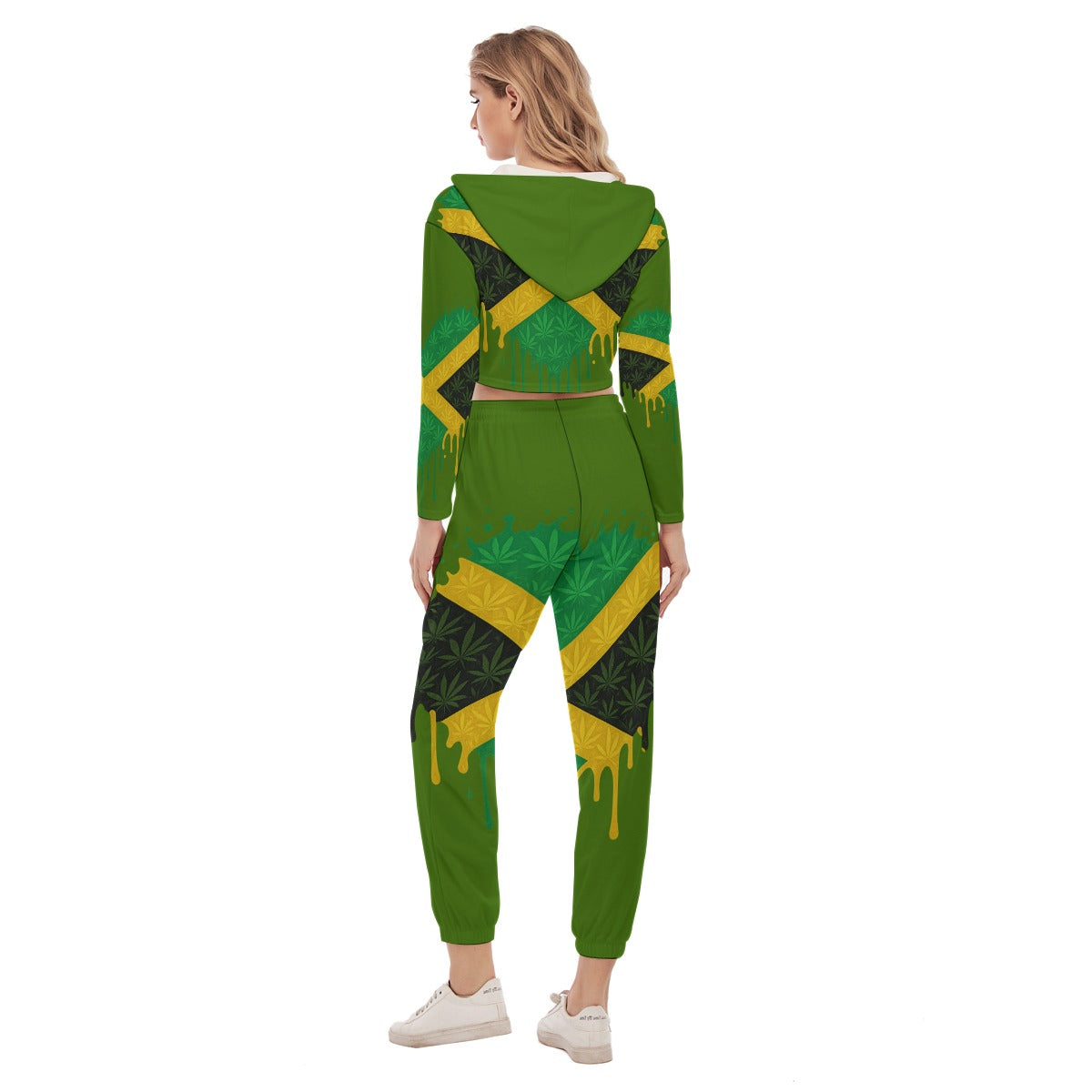 Green Jamaican Women's Crop Hoodie Sports Set