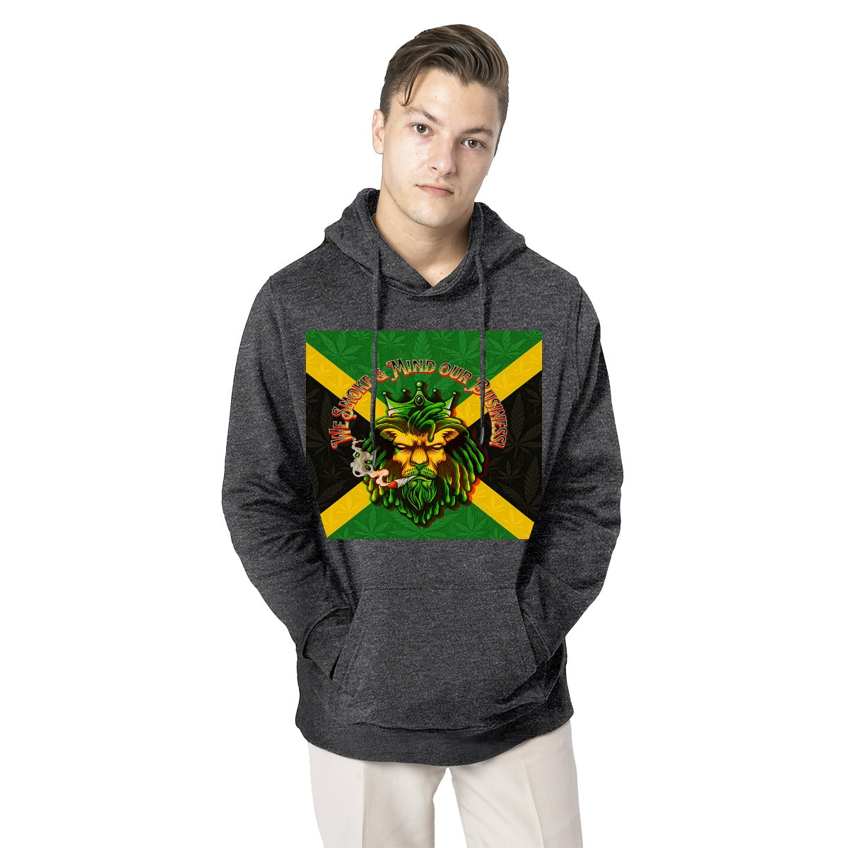 Men's Black We Mind Our Business Fleece Hoodie Front Design