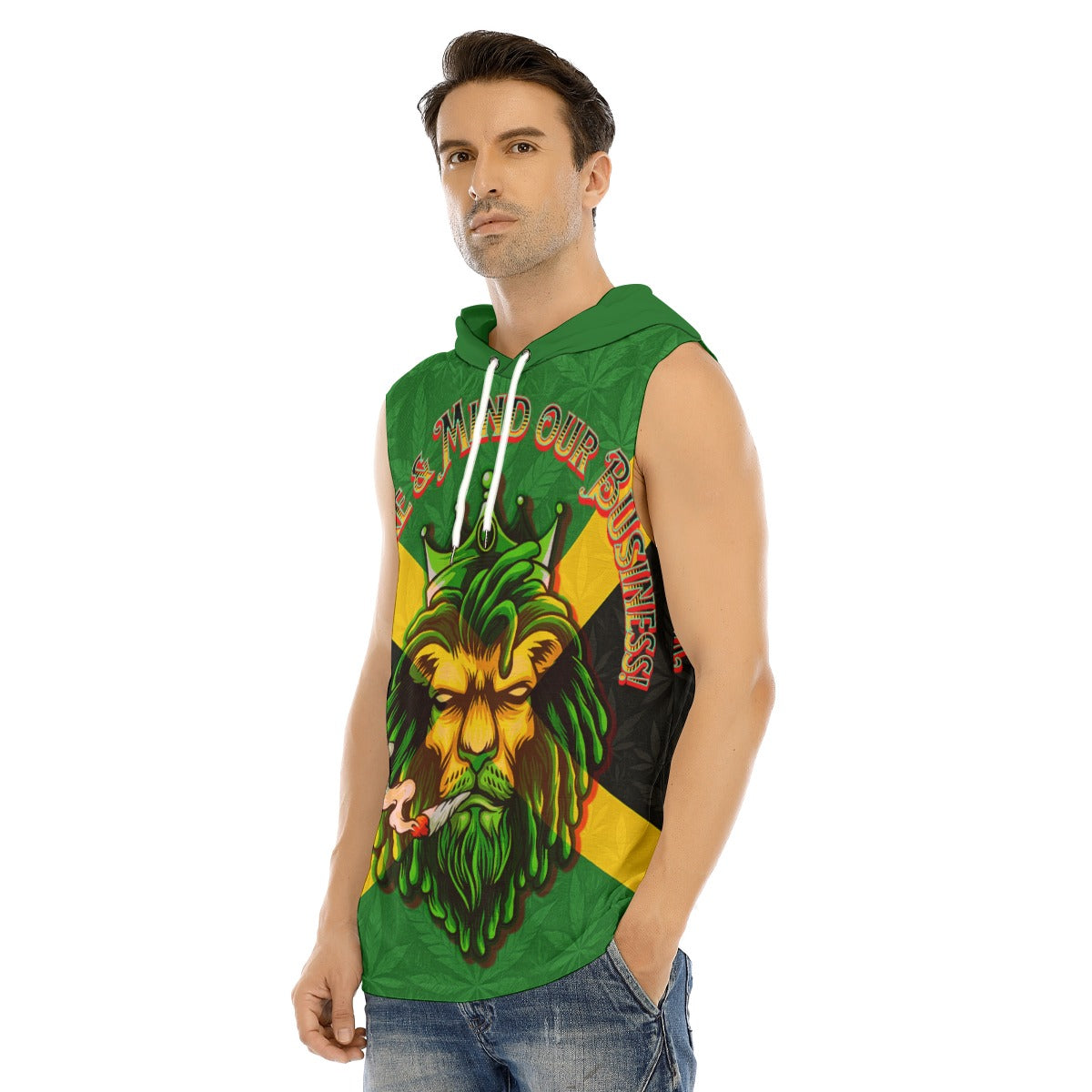 Jamacia Men's Jamaican We Mind Our Business Men's Tank Hooded Vest