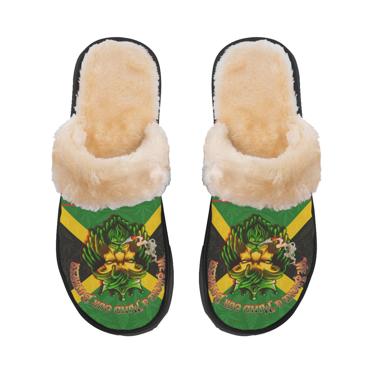 Jamaican We Mind Our Business Men's Home Plush Slippers