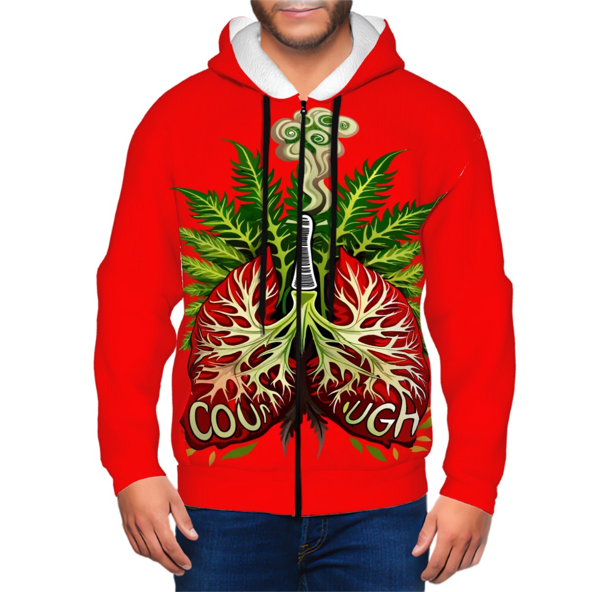 Men's Zip Up Hoodie Red Lung