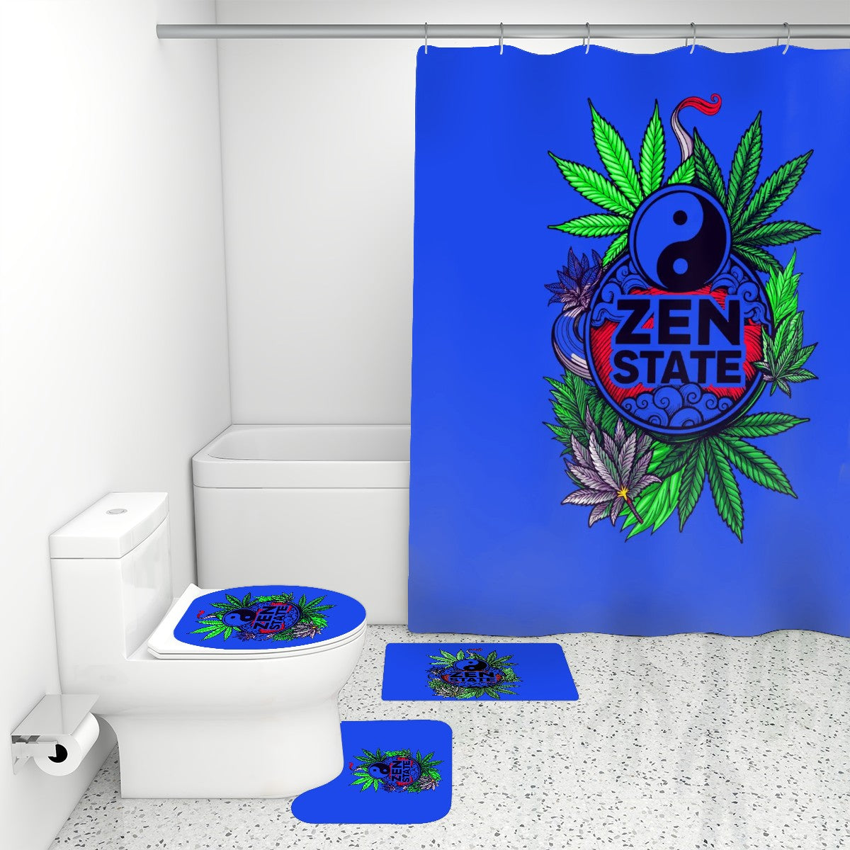 Bathroom Rugs Set with Shower Curtain 4 pcs