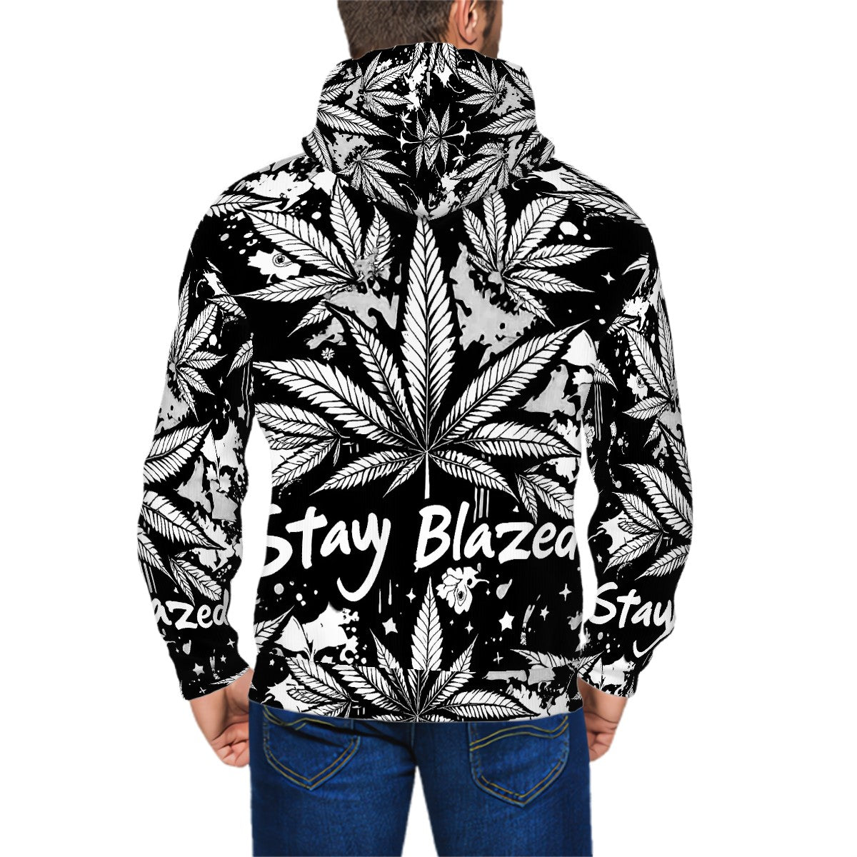 Men's Zip Up Hoodie Stay Blaze Black and White