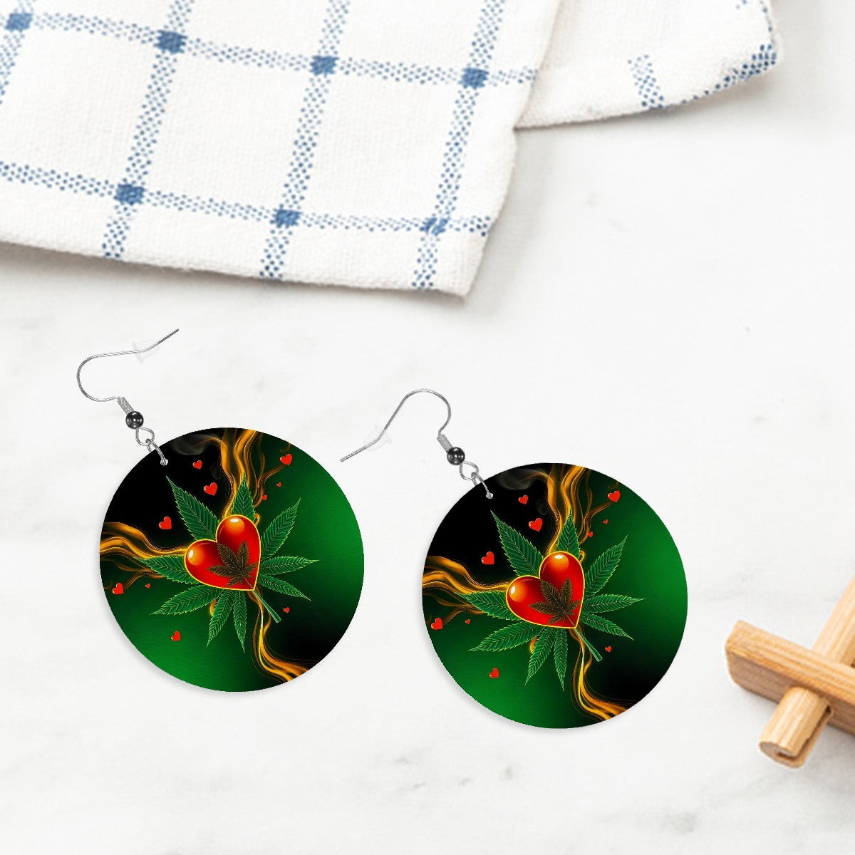 Leather Round Earrings Cannabis