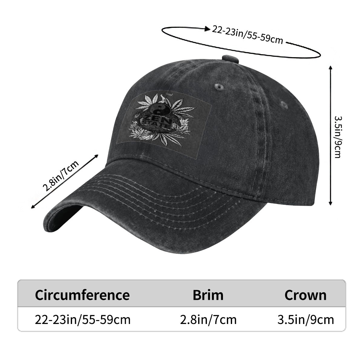 Black Zen Unisex Washed Denim Baseball Cap