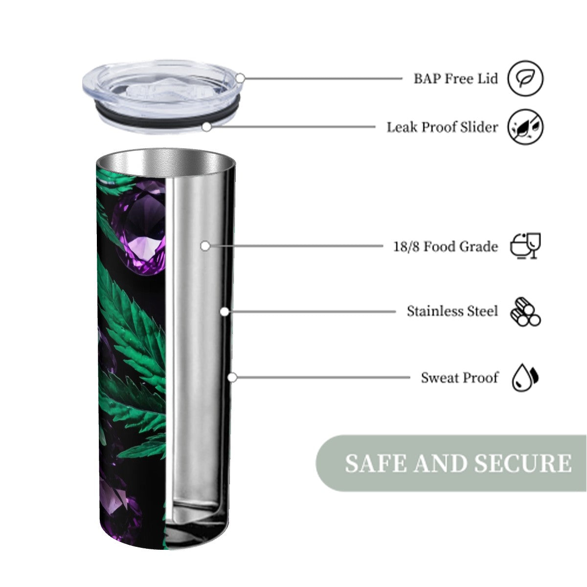 Purple blue and green weed tumbler