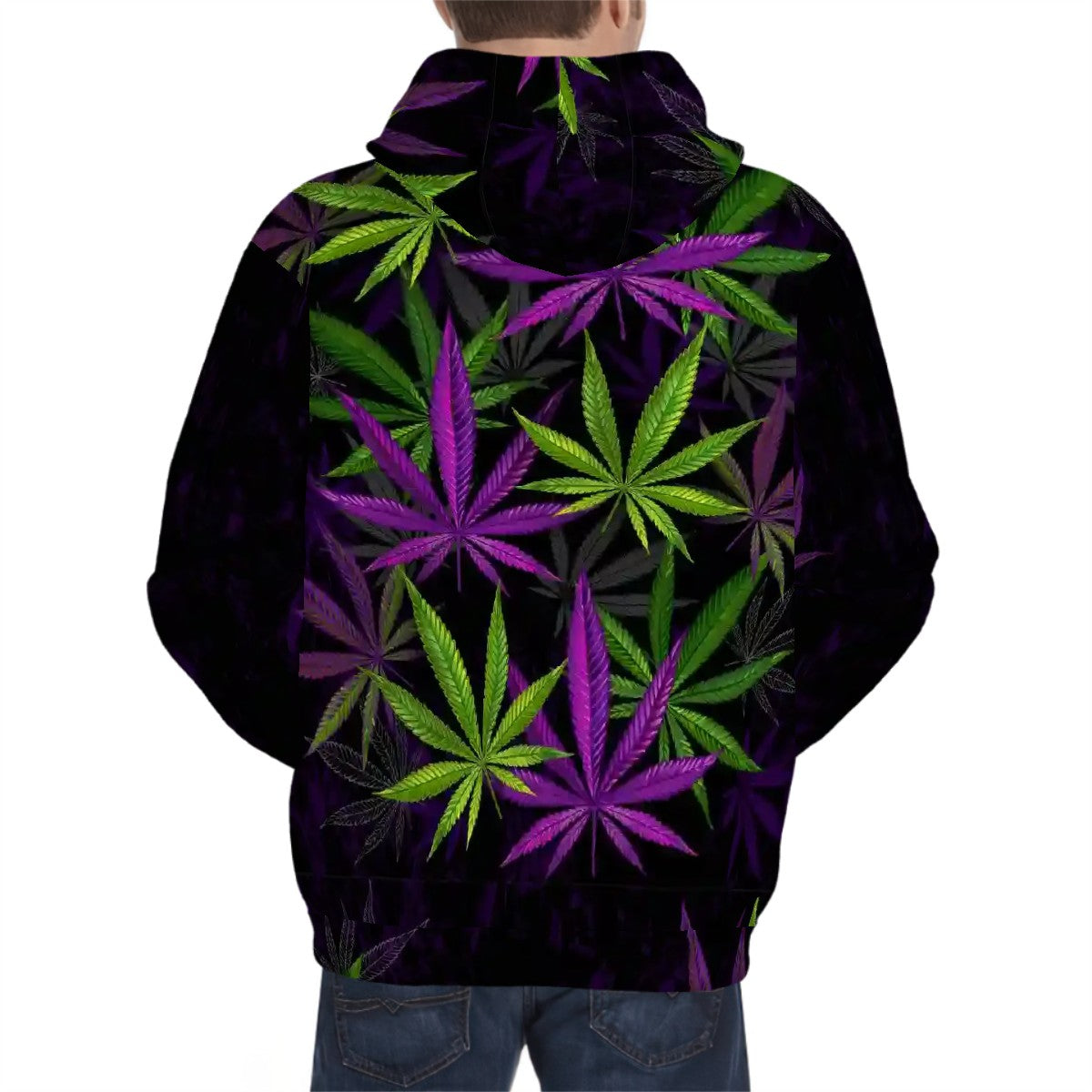 Hoodie for Men Pocket Sweatshirt Purple and Green Cannabis