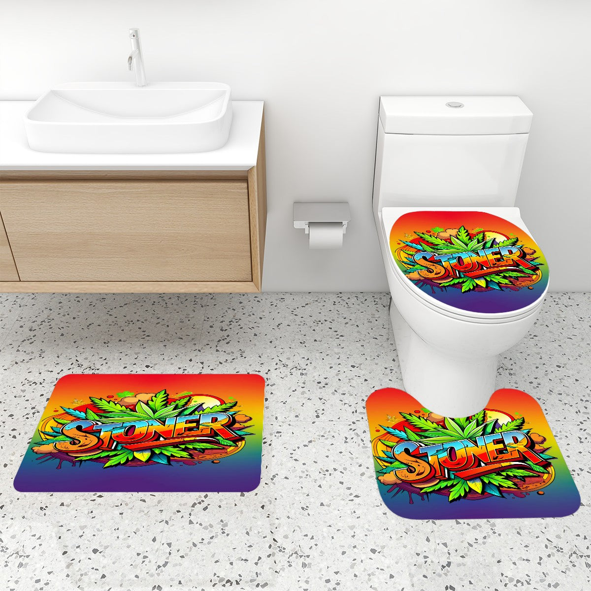 Stoner Bathroom Rugs Set with Shower Curtain 4 pcs