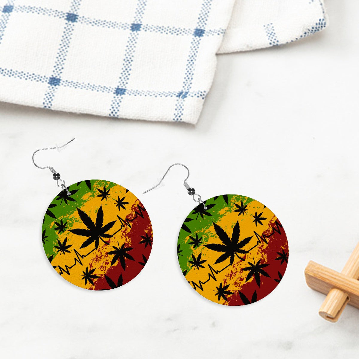 Leather Round Earrings marijuana