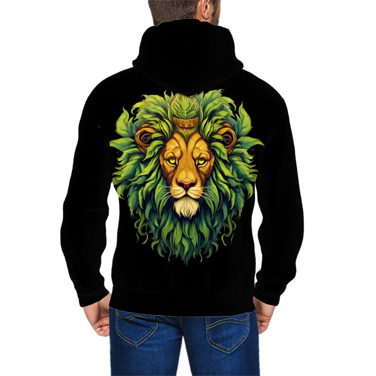 Men's Zip Up Hoodie Black Lion
