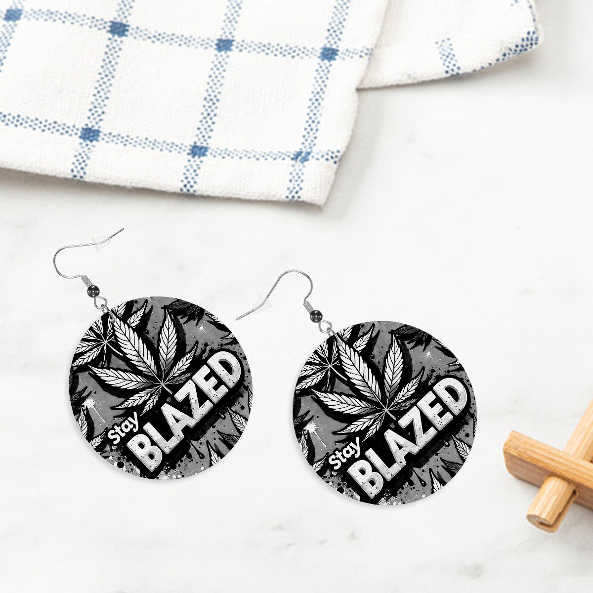 Blazed Leather Round Earrings