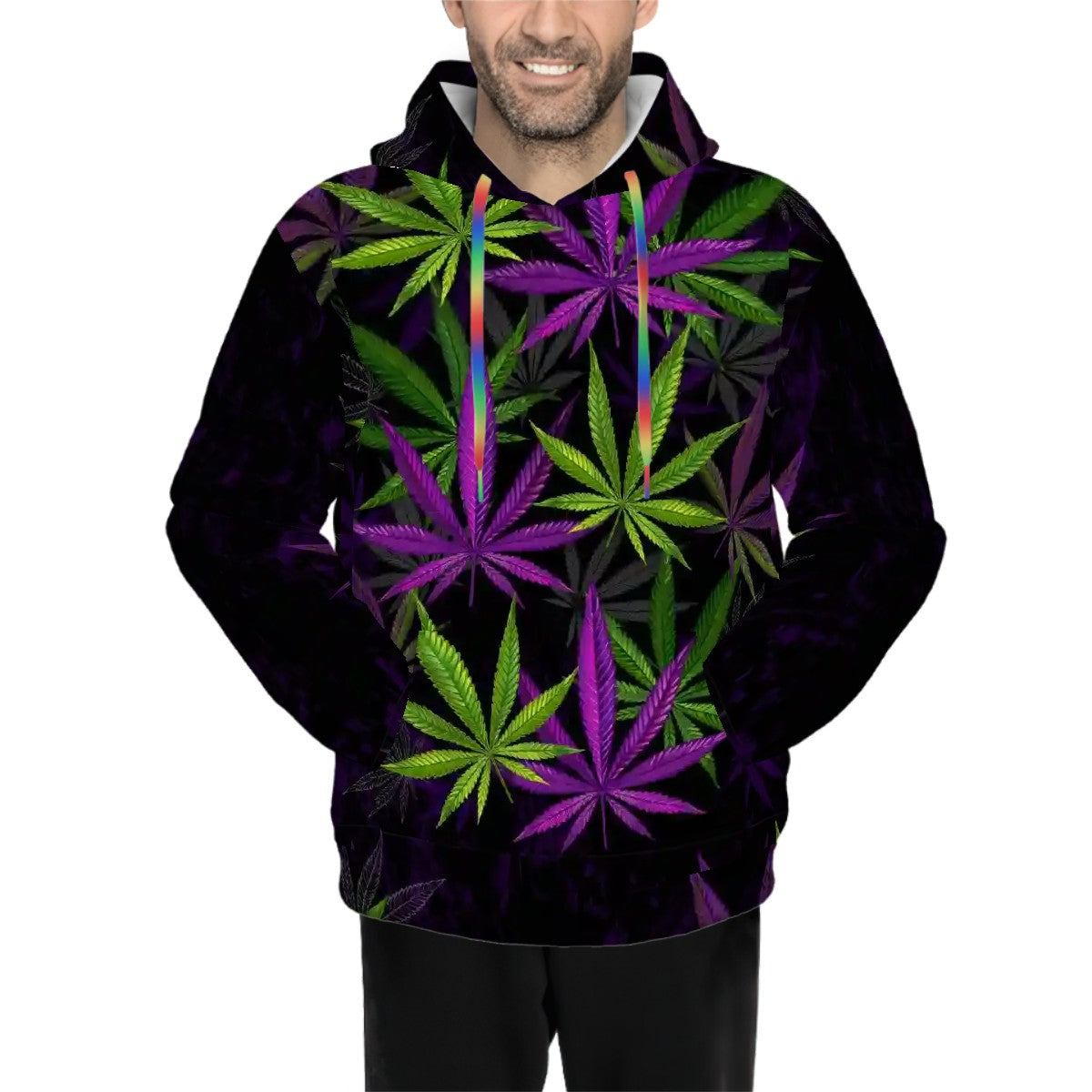 Hoodie for Men Pocket Sweatshirt Purple and Green Cannabis