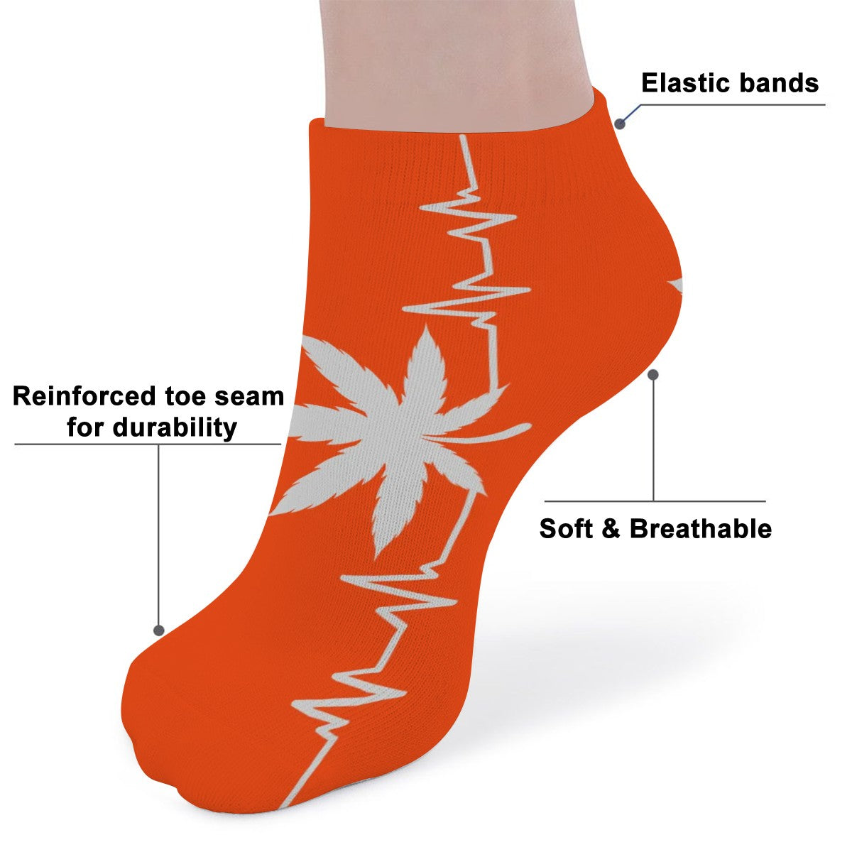 Ankle Socks Orange and White My Heart Beats