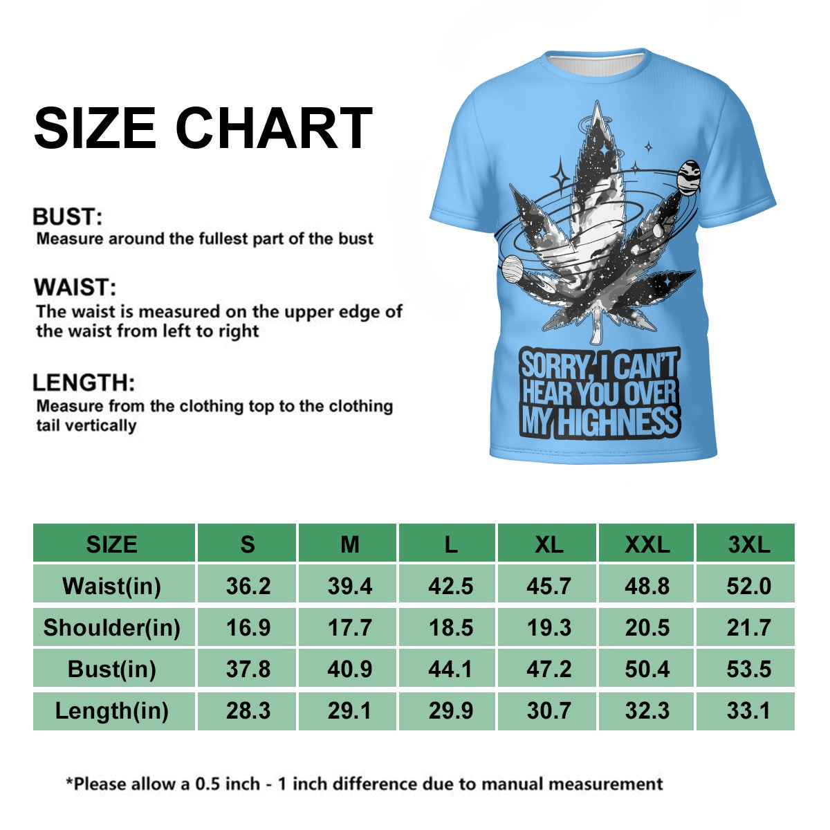 Men's Short Sleeve T Shirt Sorry I can Hear Light Blue