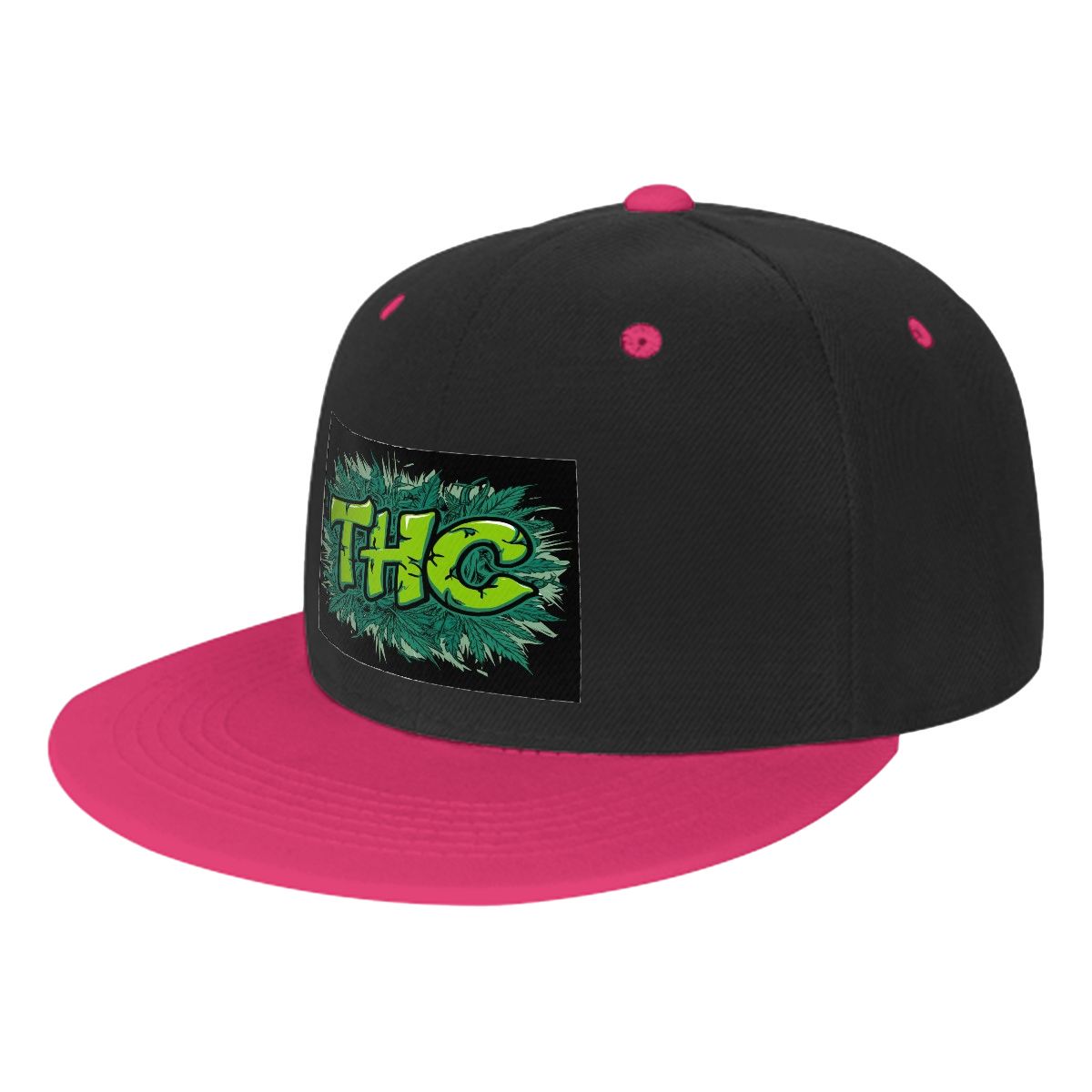 THC Black Flat Bill Hats Hip Hop Style Front Pattern