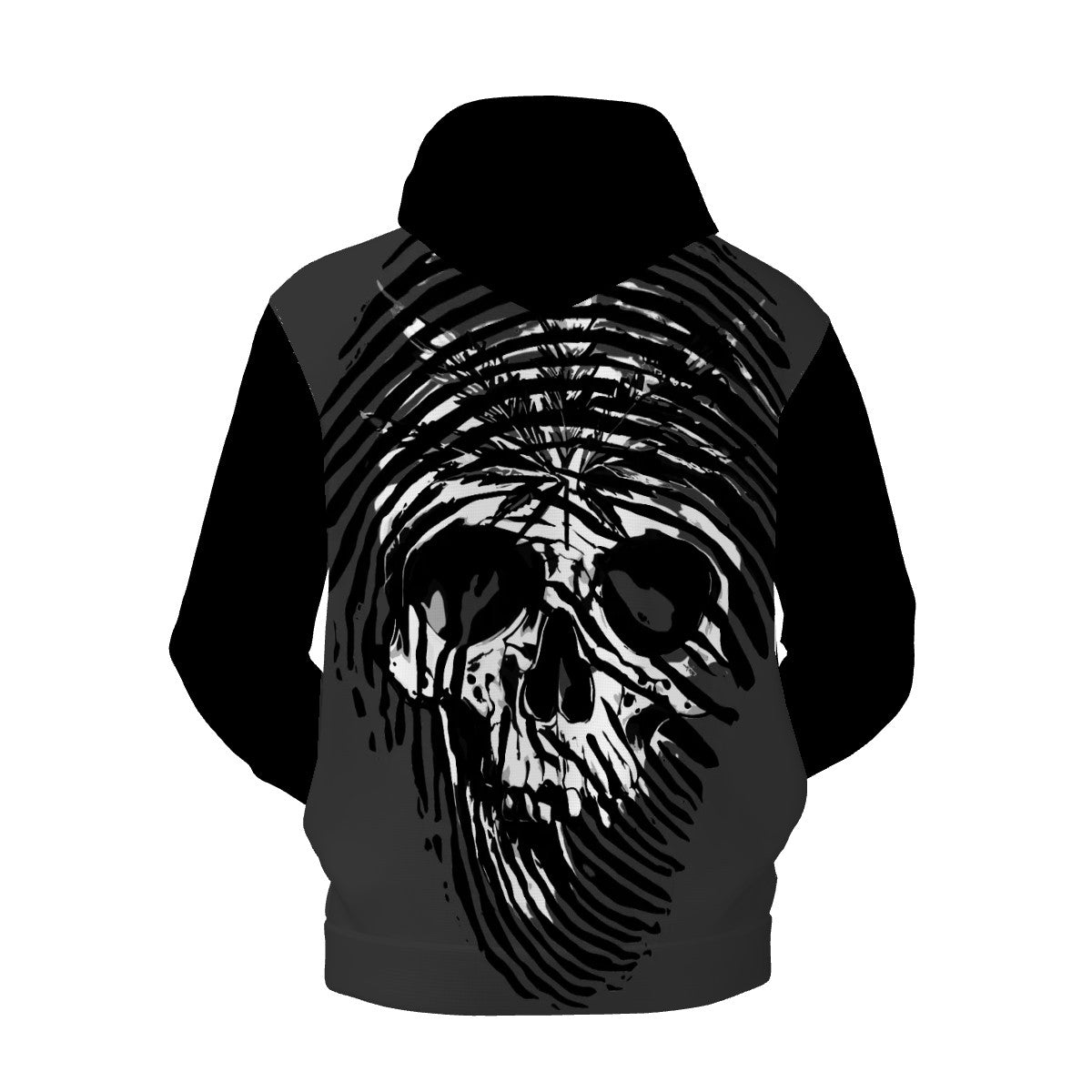 Mens Hoodie with Pockets Black and White Skull