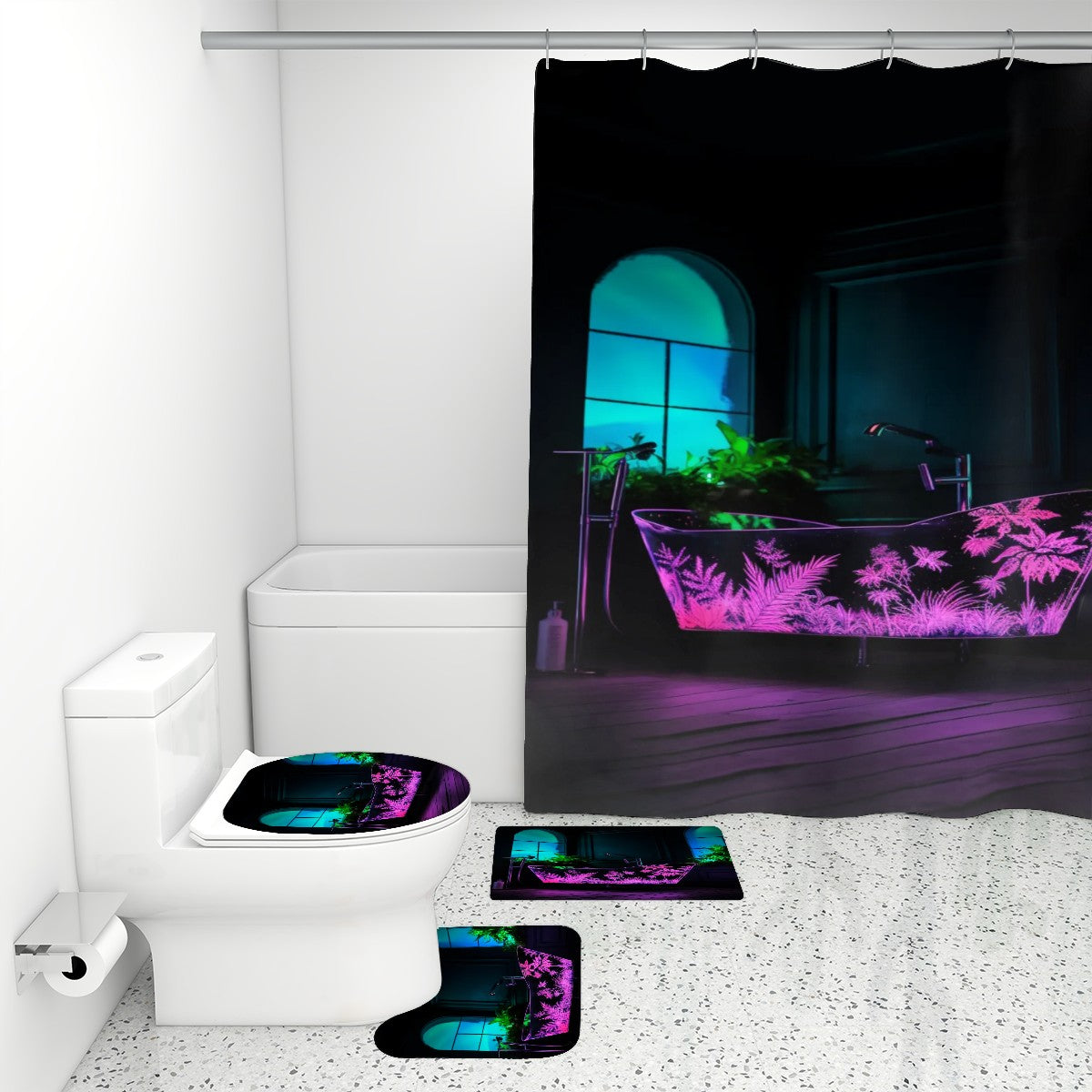 Purple Dream Bathroom Rugs Set with Shower Curtain 4 pcs