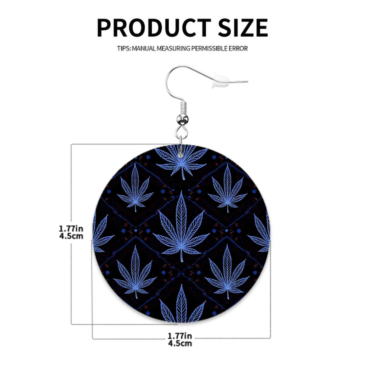 Leather Round Earrings Blue and Black