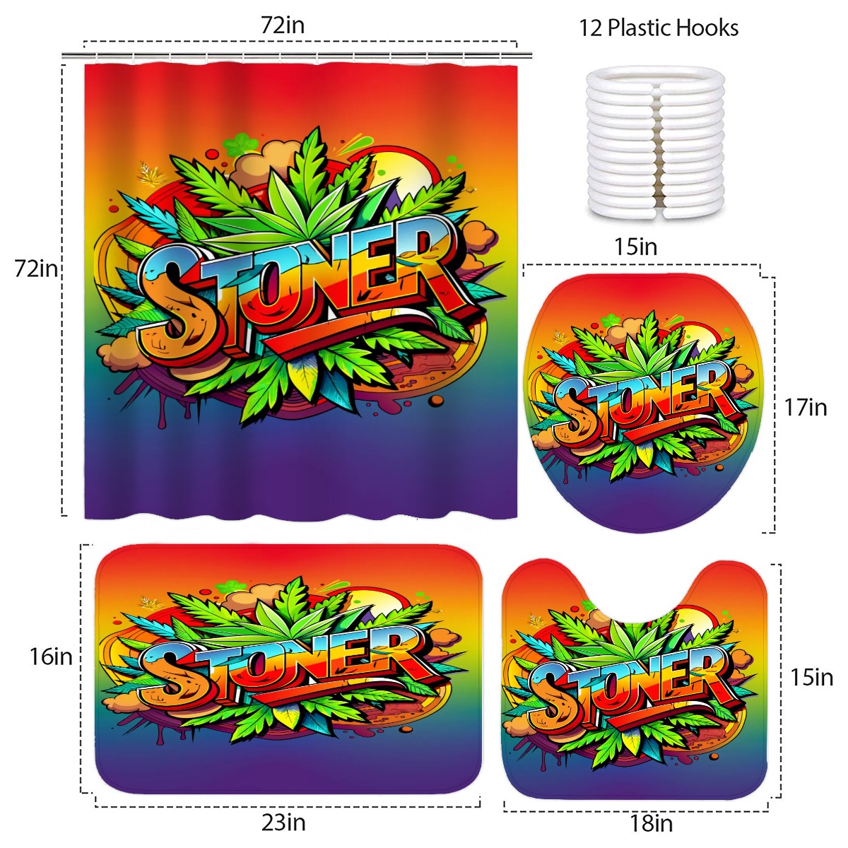 Stoner Bathroom Rugs Set with Shower Curtain 4 pcs