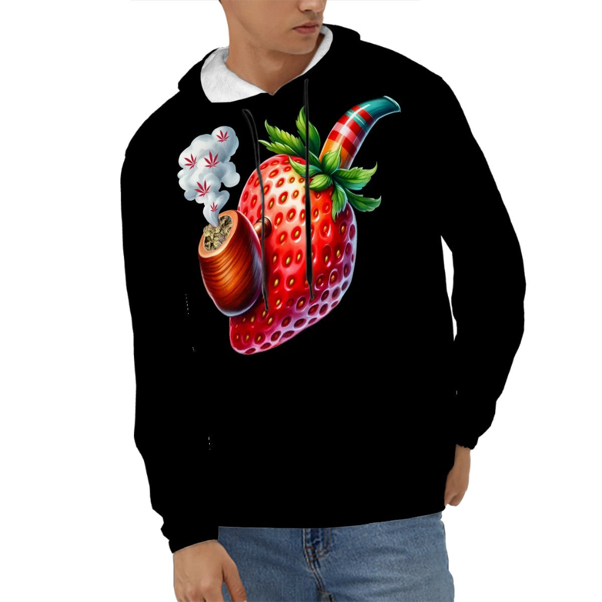 Mens Hoodie with Pockets Black Strawberry