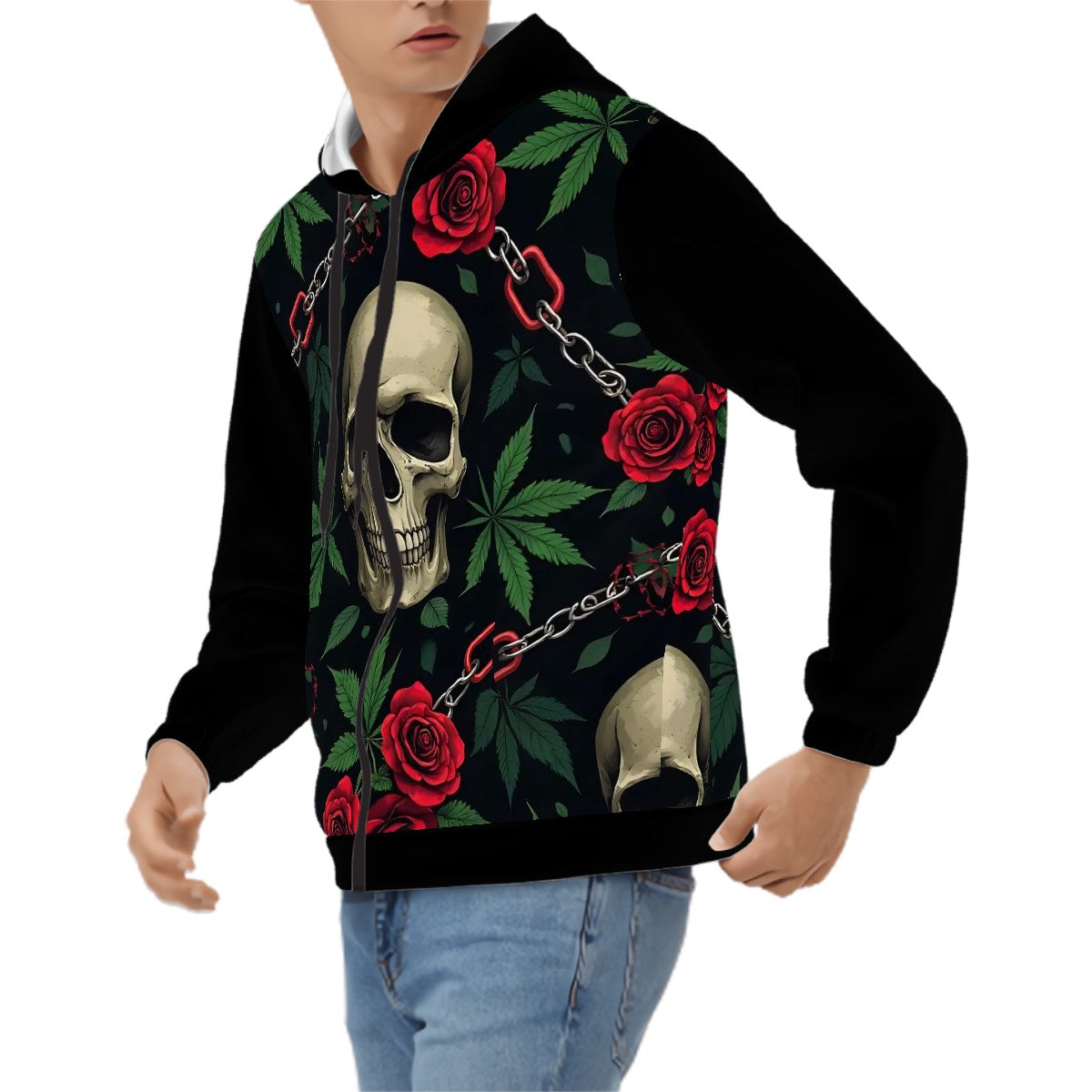 Men's Zip Up Hoodie Black Skull