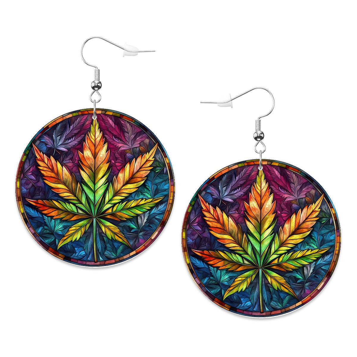 Cannabis Leaf Leather Round Earrings