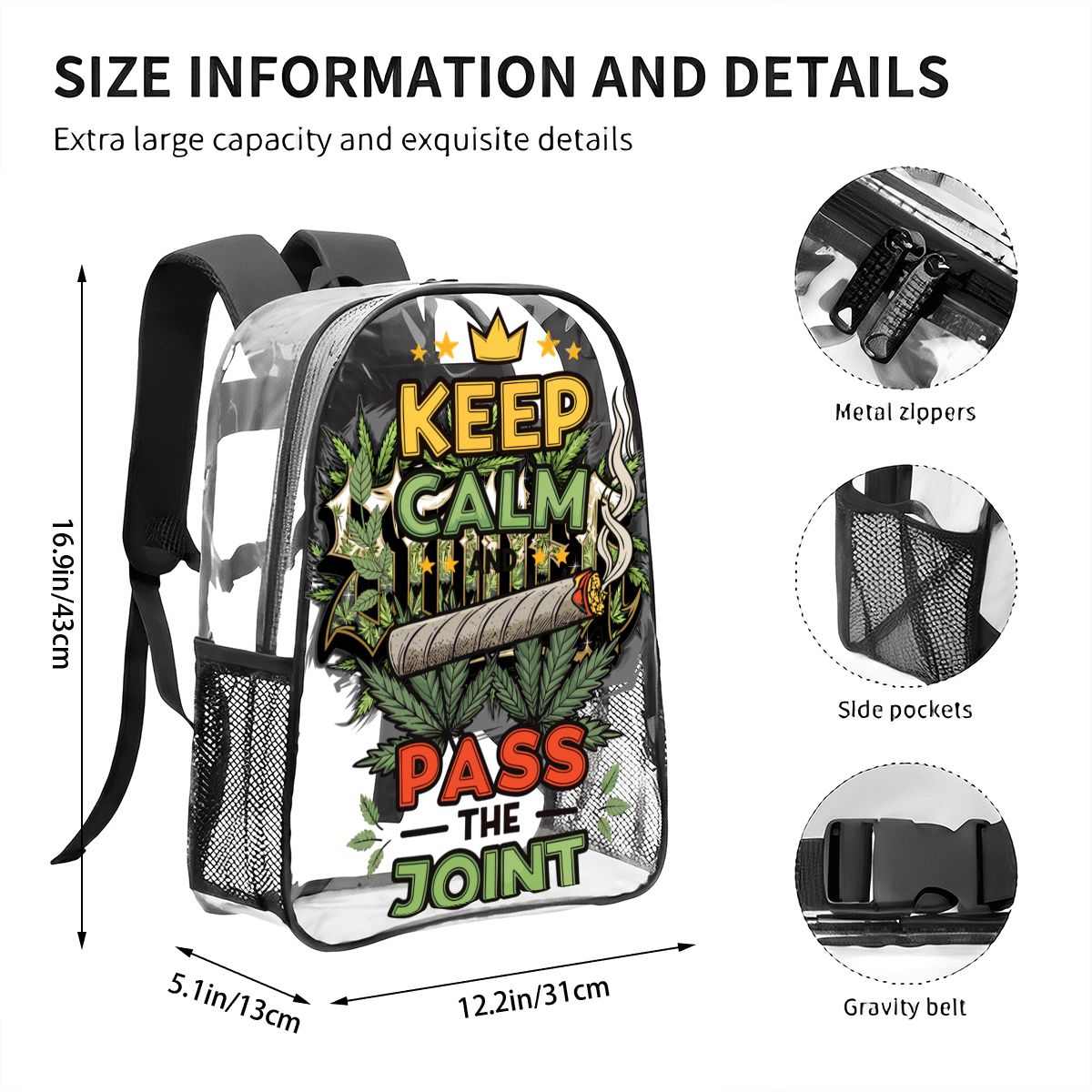 Keep Calm Clear Transparent Backpack