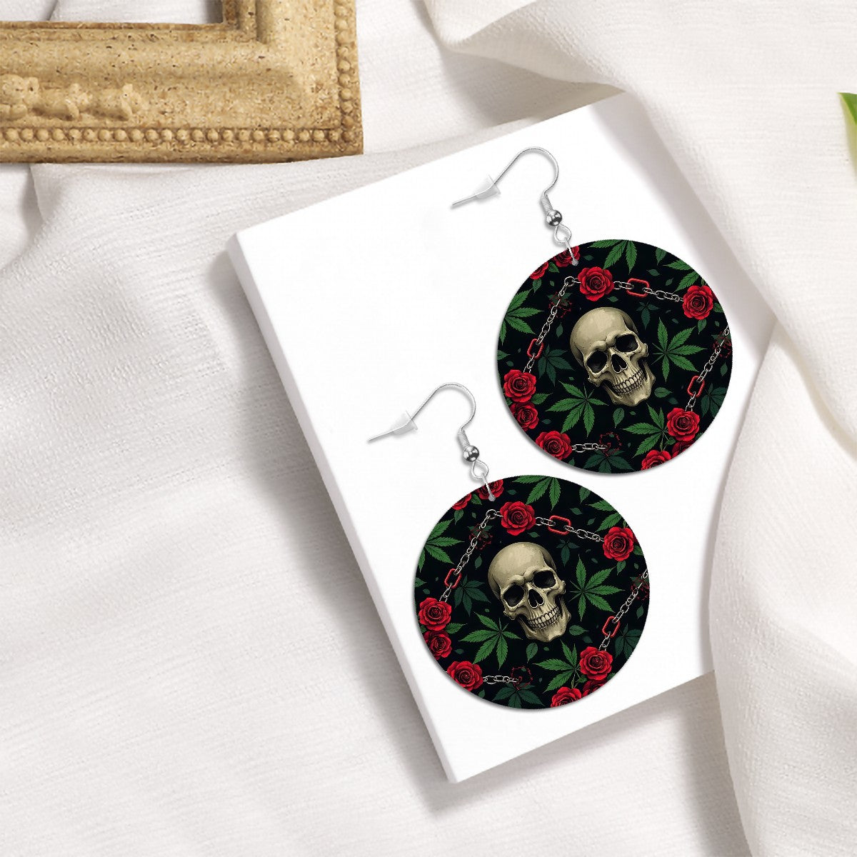 Leather Round Earrings 1 Skull
