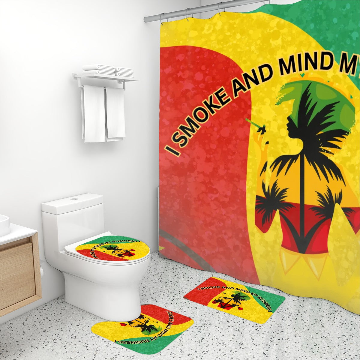 Bathroom Rugs Set with Shower Curtain 4 pcs We Smoke And Mind My Business Bages