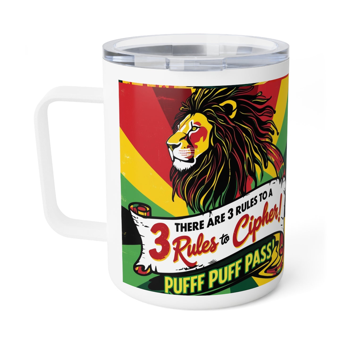 Rasta Vibes Insulated Coffee Mug - 10oz with Cipher Rules Design