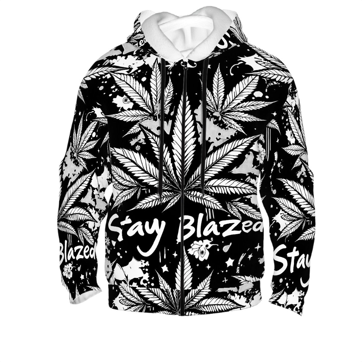 Men's Zip Up Hoodie Stay Blaze Black and White