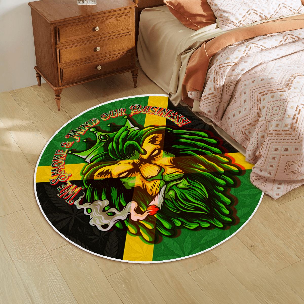Jamaican We mind our business Soft Round Area Rug with White Border