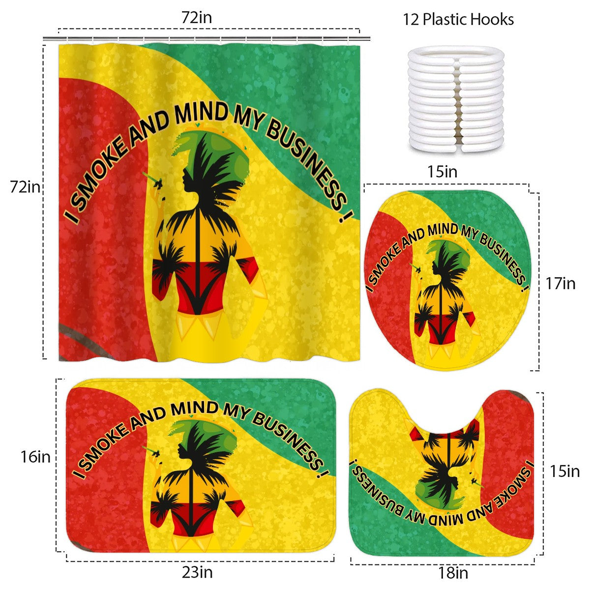 Bathroom Rugs Set with Shower Curtain 4 pcs We Smoke And Mind My Business Bages
