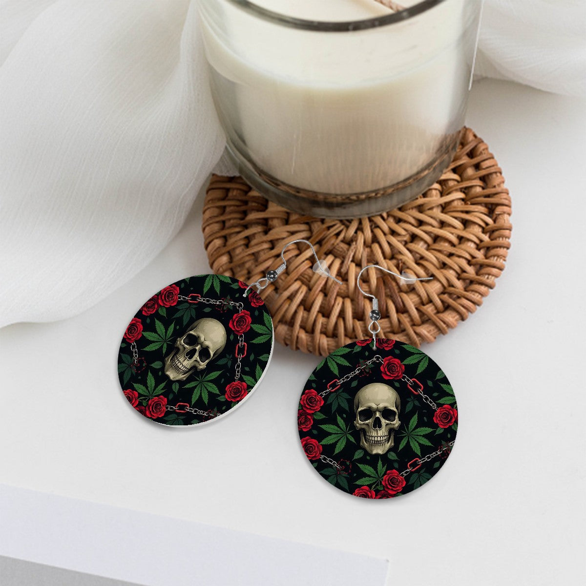 Leather Round Earrings 1 Skull