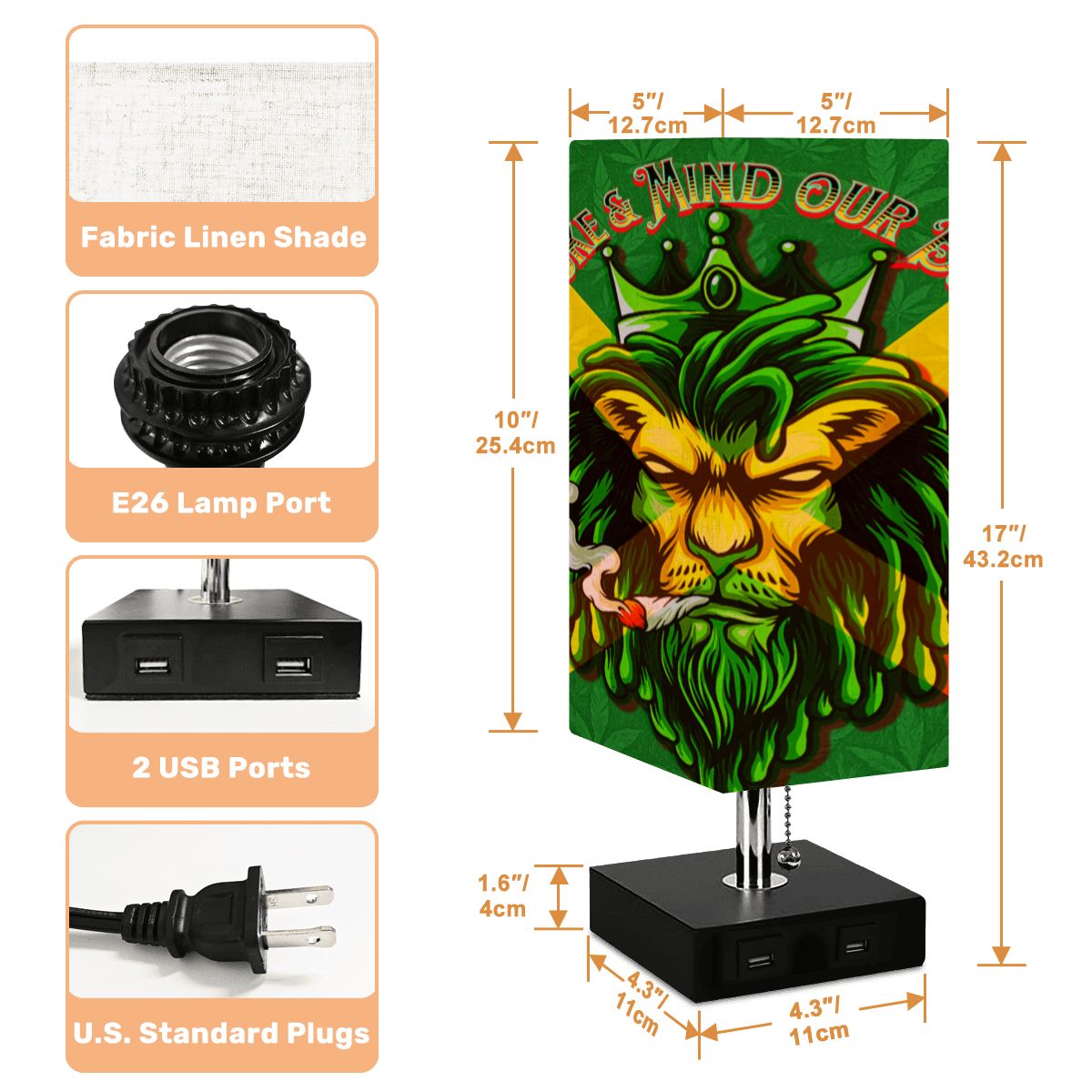 Jamaican Square Table Lamp with USB Port No Trim