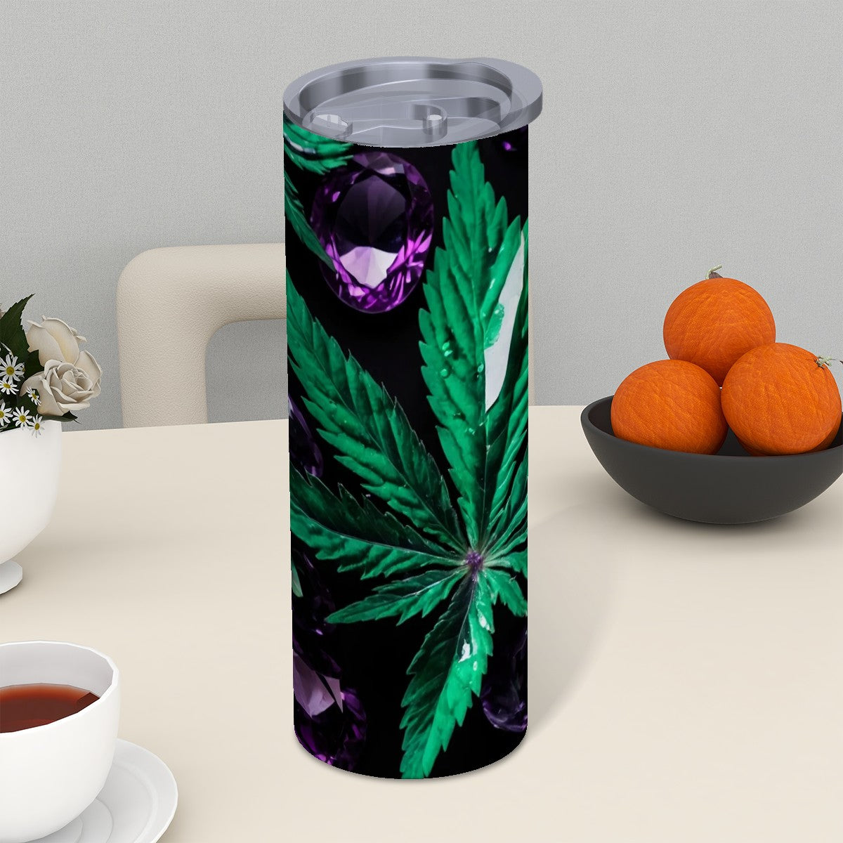 Purple blue and green weed tumbler