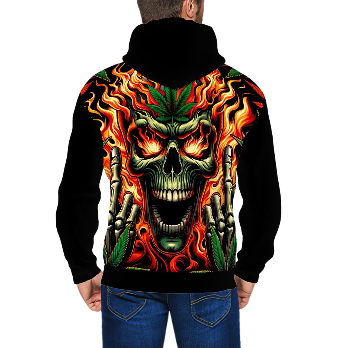 Men's Zip Up Hoodie Skull Canabis