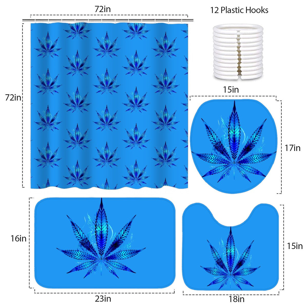 Blue Flames 4 Piece Bathroom Rugs Set with Shower Curtain